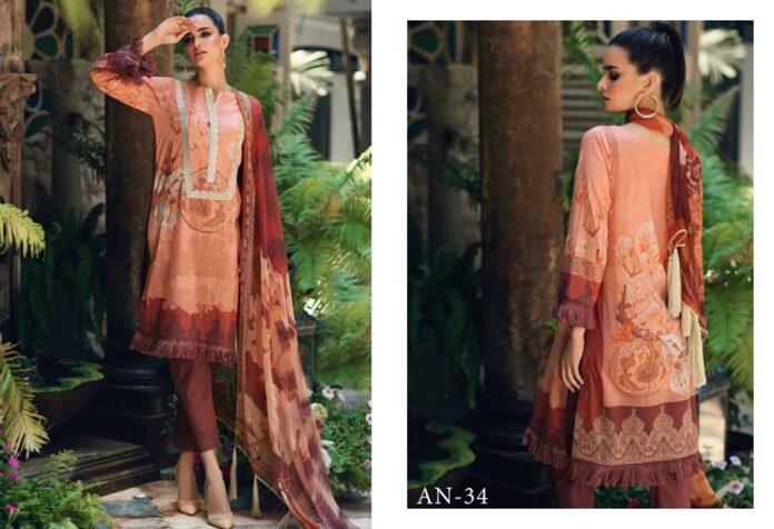 Latest Embroidered Lawn Suit with Chiffon Dupatta
