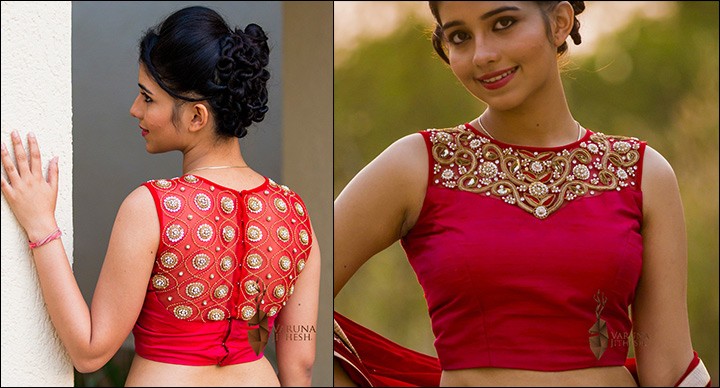 Pink Cropped Blouse With Back Neck Design